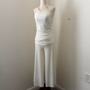 Body Central Y2K White Wide Leg Halter Tie Neck Jumpsuit Size M